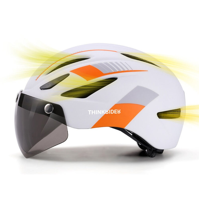 ThinkRider Cycling Helmet with Visor Magnetic Goggles and Tail lights  58-61cm for Men Women MTB Road Bicycle  Bike Helmet