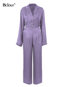 Bclout Green Vintage Two Piece Sets Women Autumn Suits Of Elegant Woman Long Sleeve Top And High Waist Pants 2 Piece Set Female