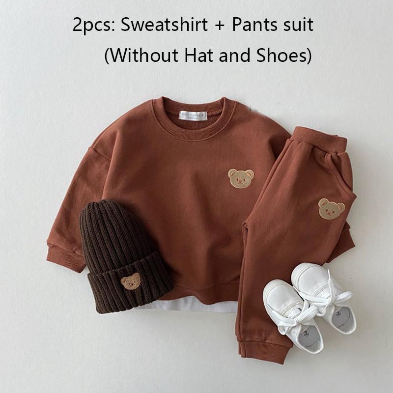Conjuntos para niños pequeños, chándal para bebés, sudadera y pantalones bordados con cabeza de oso bonito, traje deportivo de 2 uds, conjunto de ropa de moda para niñas y niños