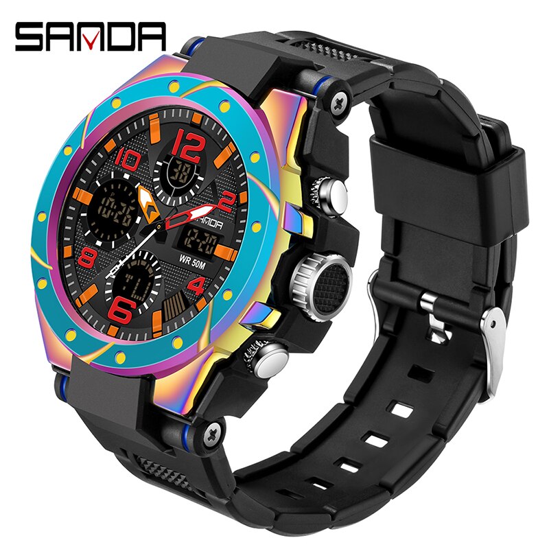 SANDA Marke Herrenuhr Military Outdoor Sports Wasserdichte Uhren Dual Display Quarz LED Digitaluhr Relogio Masculino