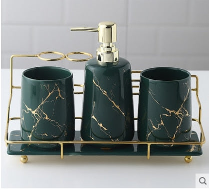 Kit de baño de cerámica, taza de enjuague bucal, botella de loción, portavasos para cepillo de dientes, accesorios de baño creativos, decoración de baño