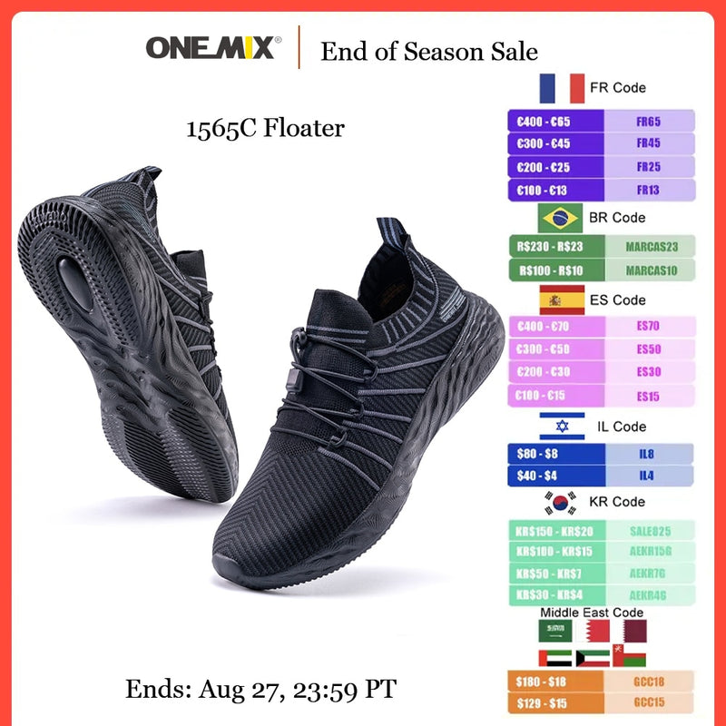 ONEMIX 2023 New Black Running Shoes for Men Waterproof Breathable Training Sneakers Male Outdoor Anti-Slip Trekking Sports Shoes