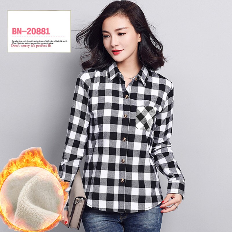 S-4XL Women Cotton Shirt Spring Autumn Winter 2022 New Casual Long-sleeve Brushed Plaid Stripe Shirts Girl's Tops Blouse Female