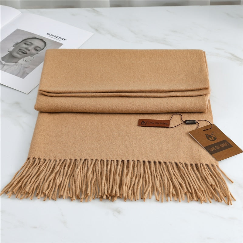 2022 Winter Cashmere Scarf Women Thick Warm Pashmina Shawls Wraps Solid Color Tassel Lady Blanket Echarpe Bufanda Hijab