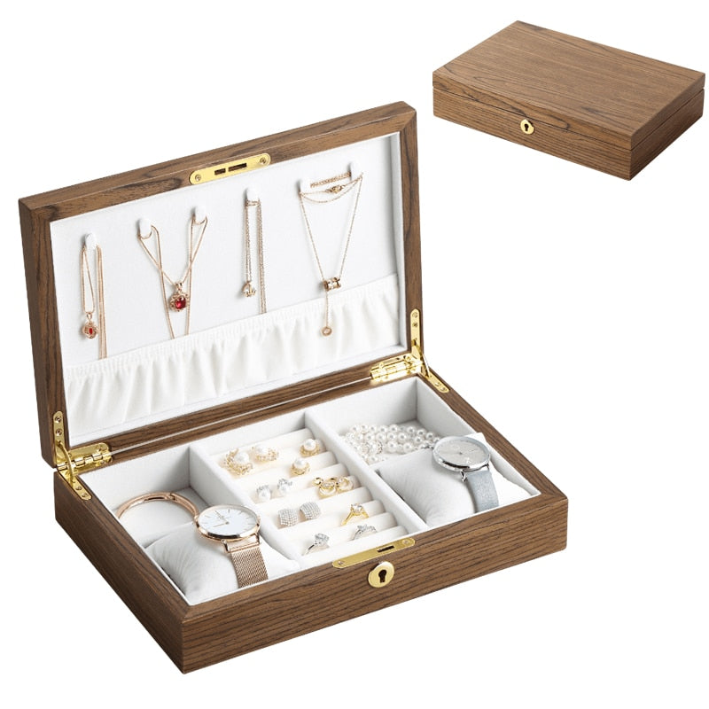 Wooden Flip Jewelry Organizer Box Jewelry Storage Gift Display Case Watch Earrings Ring Holder Jewellery Storage Organizer Boxes