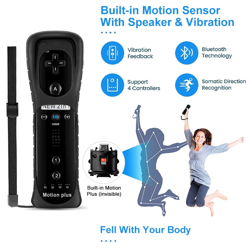 2 in 1 Wireless Remote Controller für Nunchuk Nintendo Wii Integriertes Motion Plus Gamepad mit Bewegungssensor aus Silikonhülle