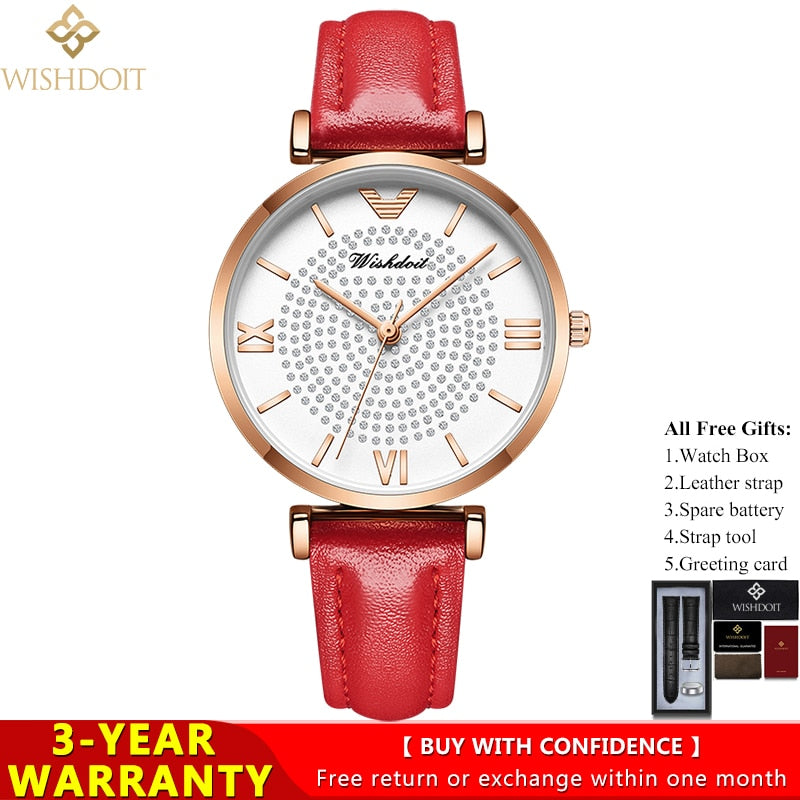 WISHDOIT 2022 New Casual Fashion Ladies Watch Stainless Steel Strap Quartz Watch Diamond Ladies Hand Watch Relógio feminino