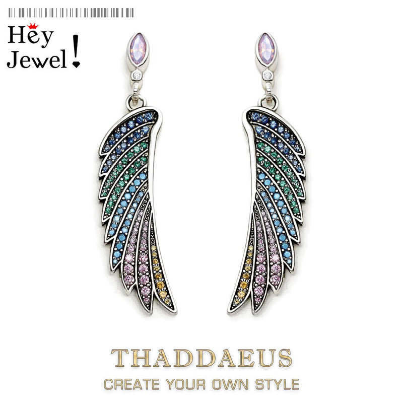 Pendientes de ala de colibrí brillante, regalo bohemio de arcoíris nuevo para mujer, joyería fina multicolor de Plata de Ley 925 de alta calidad