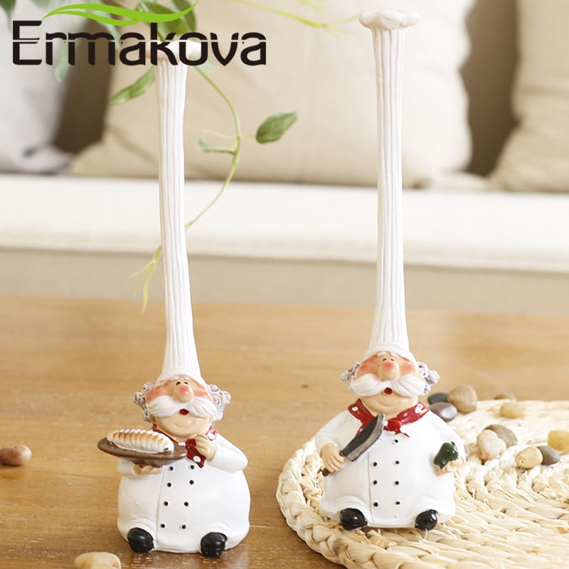 ERMAKOVA 2 Pcs/Set Resin Chef Figurine Cake Bakery Chef Cook Statue Cooking Chef Figurine Home Kitchen Restaurant Bar Cafe Decor