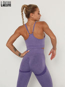 Nahtloses Fitnessstudio Set Sport-BH und Leggings Jogging Damen Set Kleidung Nahtloses Training Sporthose Damen Fitness Sportanzug