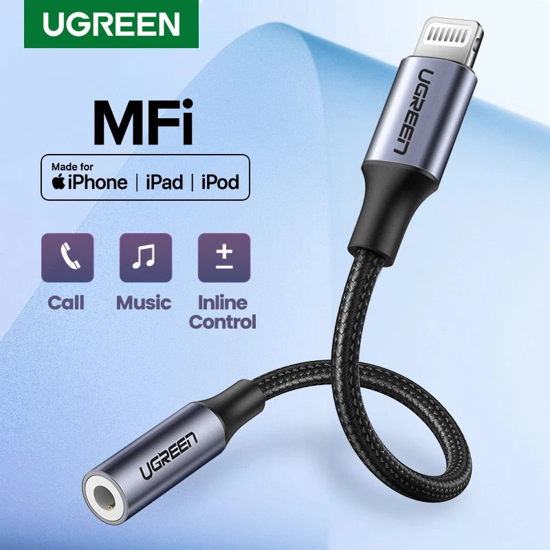 Adaptador UGREEN para iPhones MFi DAC Lightning a adaptador de auriculares de 3,5mm para iPhone 12 11 Pro max xr Cable auxiliar accesorios de teléfono