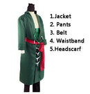 5 UNIDS Anime Japonés Roronoa Zoro Cosplay Traje Comic Halloween Cosplay traje Conjunto Completo peluca y pañuelo envío gratis