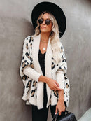 Fitshinling Fuzzy Leopard Long Cardigan Female Bohemian Slim Fledermausärmel Übergroße Pullover Cardiagns für Frauen Wintermantel