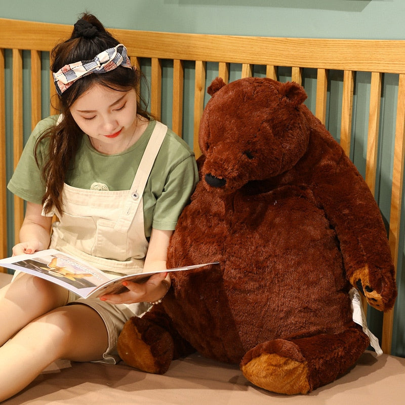 1 unidad de oso de peluche suave de 40-100cm, oso marrón oscuro, almohada grande para abrazar, cojín con relleno de animales, regalo de cumpleaños para niños