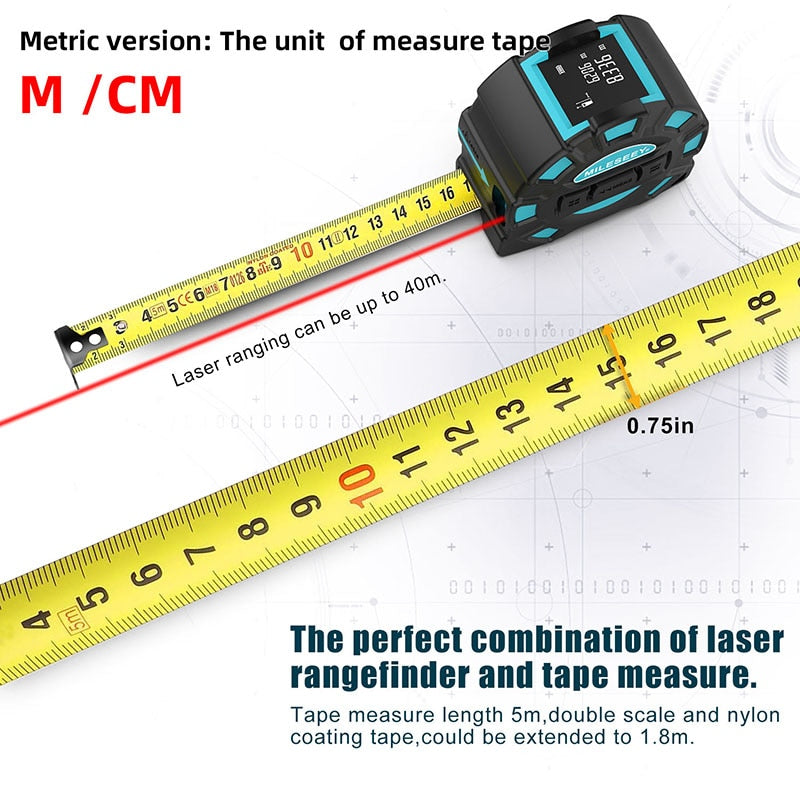 Mileseey DT10 / DT11 Cinta métrica telescópica láser 2 en 1 Telémetro de distancia digital con pantalla LCD anticaída, gancho magnético