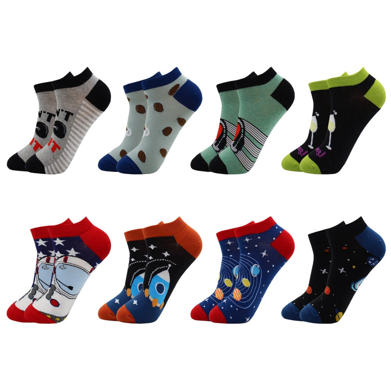 8 Pairs Funny Beer Casual Ankle Socks Fashion Colorful Harajuku Fashion Grid Cotton Women and Men Socks