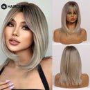Mittlere Länge Ombre Braun bis Blonde glatte Haare Perücken mit Pony Synthetische Perücken für Frauen Cosplay Hitzebeständige natürliche Perücken