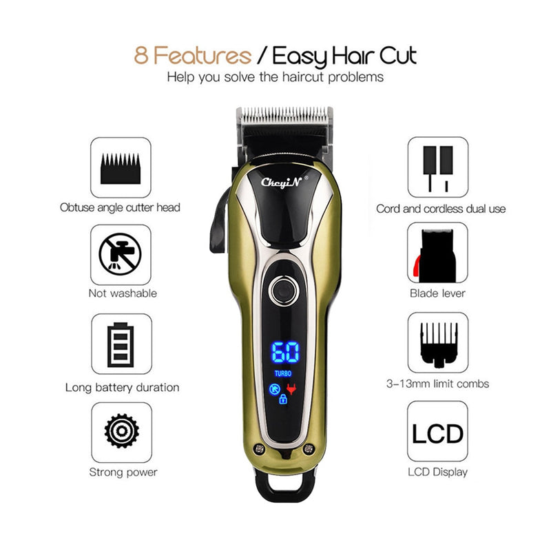 Professional Hair Trimmer Electric Hair Clipper LED Display Hair Cutting Machine Cord Cordless Dual Use Barber Razor Hairdresser