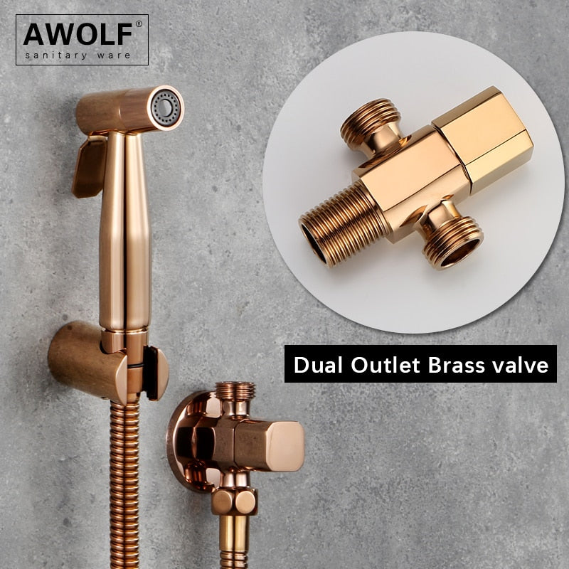 Awolf Rose Gold Hygienischer Duschkopf Handtoilette Bidet Sprühset Edelstahl Shattaf Messingventil Analdusche AP2102