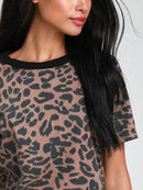 Aachoae Summer Women Leopard T Shirt O Neck Fashion Female Tshirt Short Sleeve Loose Home Ladies Tee Tops Mujer Camisetas S-XL