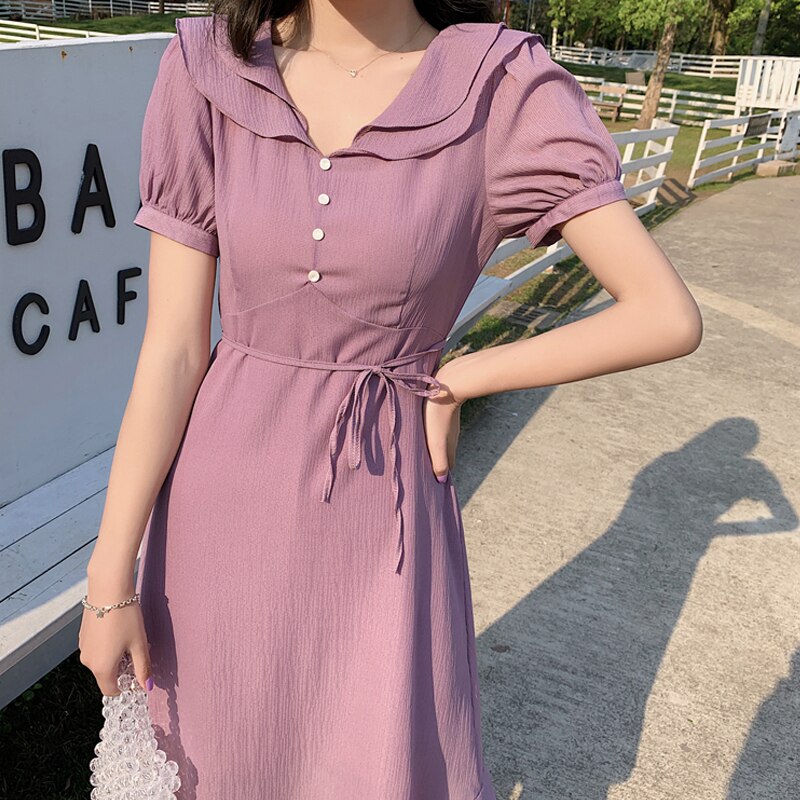 New Fashion Short Sleeve Simple Chiffon Dress for Women Elegant Summer Evening Party Dress Beach Holiday Long Dress Robe 22170