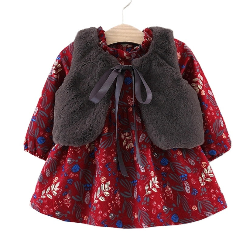 Humor Bär Herbst Winterkleidung Baby Mädchen Prinzessin Kleid Samt Langarmkleid Partykleider Babykleidung Babykleidung