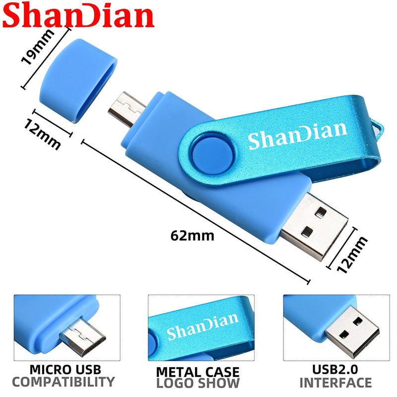 SHANDIAN Unidad flash USB multifunción OTG Unidad USB de alta velocidad 64GB 32GB Pen drive 3in1 Micro USB 2.0 Adaptador de TYPE-C gratis regalo