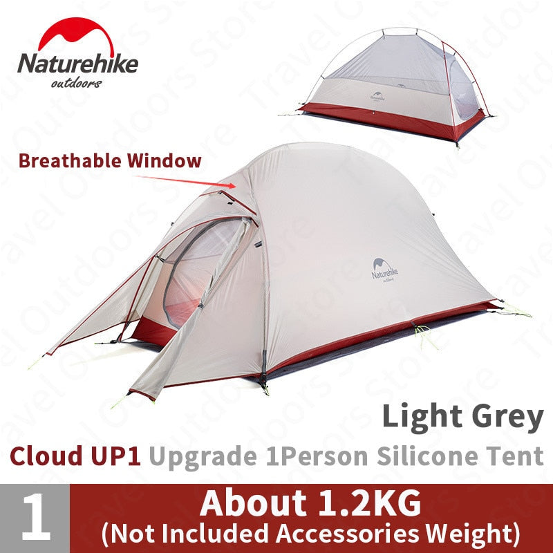 Naturehike Tent Upgrade Cloud Up1 Camping Tent 20D Silicone Aluminum Pole Ultralight Tent 1 Persons Four Seasons Tourist Tent