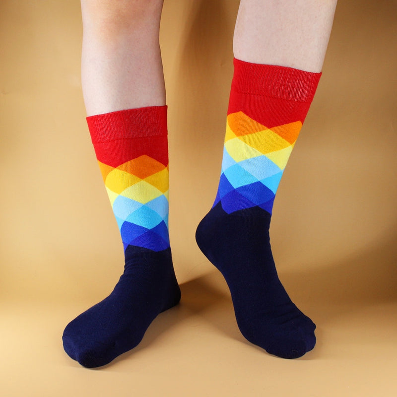 6-12 Pairs Colorful Cotton Fashion Casual Women and Men Funny Socks Stripe Grid Geometry Fun Dress Socks