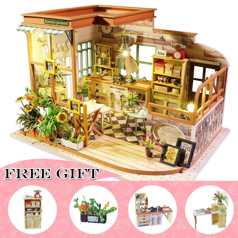 CUTEBEE DIY Puppenhaus Holz Miniatur Mini Puppenhaus mit Garten zum Bauen von Möbeln Kit Casa Spielzeug für Kinder Geburtstagsgeschenk