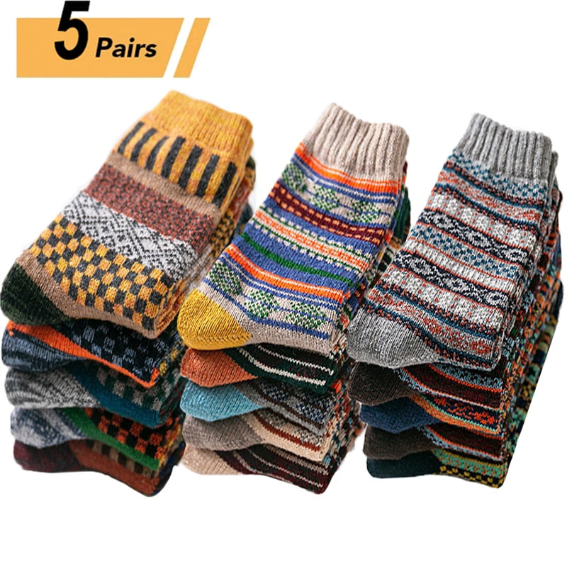 10PCS=5Pairs Autumn Winter New Men Thicken Warm Harajuku Retro Fashion Casual Wool High Quality Cotton Socks Wholesale Snow Sock