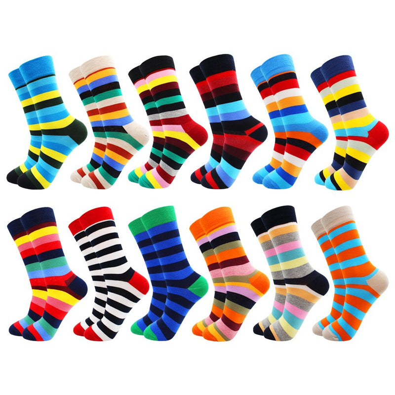 6-12 Pairs Colorful Cotton Fashion Casual Women and Men Funny Socks Stripe Grid Geometry Fun Dress Socks