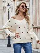 Fitshinling V-Ausschnitt Stickerei Herz Pullover Damen Pullover Strickwaren Koreanischer Stil Kawaii Pullover Winter Lässige Pullover Tops Verkauf