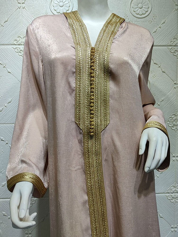 Chilaba árabe musulmán vestido largo sudaderas con capucha Dubai Abaya mujeres trenza adornos marroquí Kaftan Arabia Saudita Jalabiya Ramadán bata champán