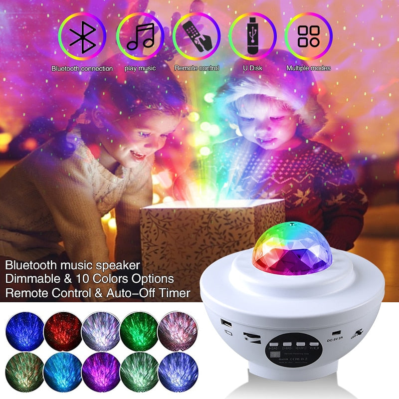 Colorido cielo estrellado galaxia proyector luz nocturna niño Bluetooth USB reproductor de música estrella noche luz romántica lámpara de proyección regalos