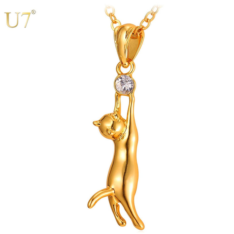 U7 Cute 3D Cat Pendant Necklaces Chic Daily Jewelry for Woman