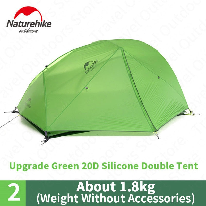 Naturehike Zelt Verbessertes Star River Campingzelt Ultraleichtes 2-Personen-4-Jahreszeiten-20D-Silikonzelt mit kostenloser Matte NH17T012-T