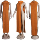 HAOYUAN Sexy de punto lateral Split suéter vestido sin mangas ropa de primavera para mujeres Y2k trajes fiesta de cumpleaños vestidos largos Maxi