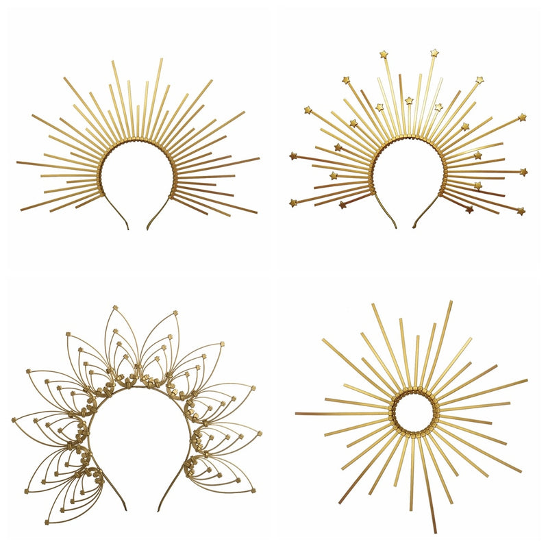 Goddess Halo Crown Sunburst Plastic Gold Met Gala Angel Spike Headpiece Cosplay Accessories