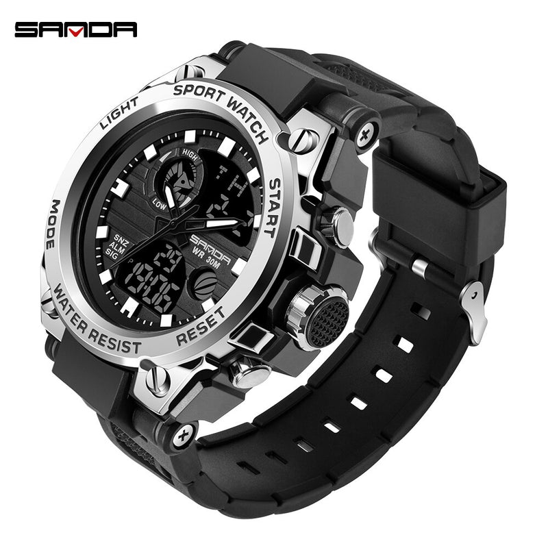 SANDA Marke Herrenuhr Military Outdoor Sports Wasserdichte Uhren Dual Display Quarz LED Digitaluhr Relogio Masculino