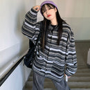 Unisex Frauen Gestreifter Strickpullover Frühling Herbst Retro Hip Hop Pullover Tops Weibliche Übergröße Ulzzang BF Paare Japanisch