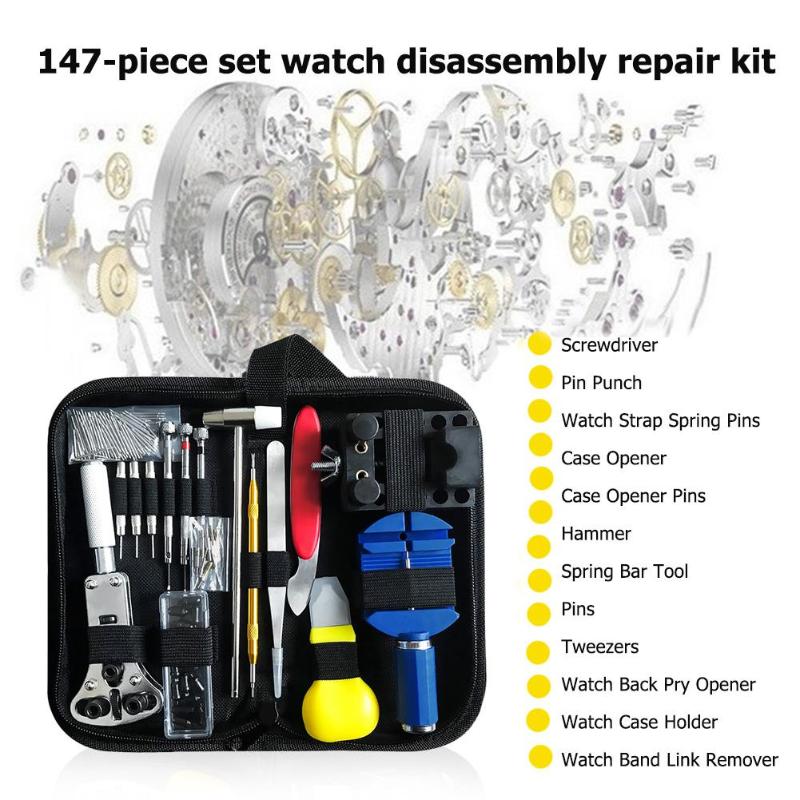 147pcs Watch Repair Tool Kit Watchmaker Link Pin Remover Case Opener Spring Bar Horlogemaker Gereedschap nh35 Clock Repair Set