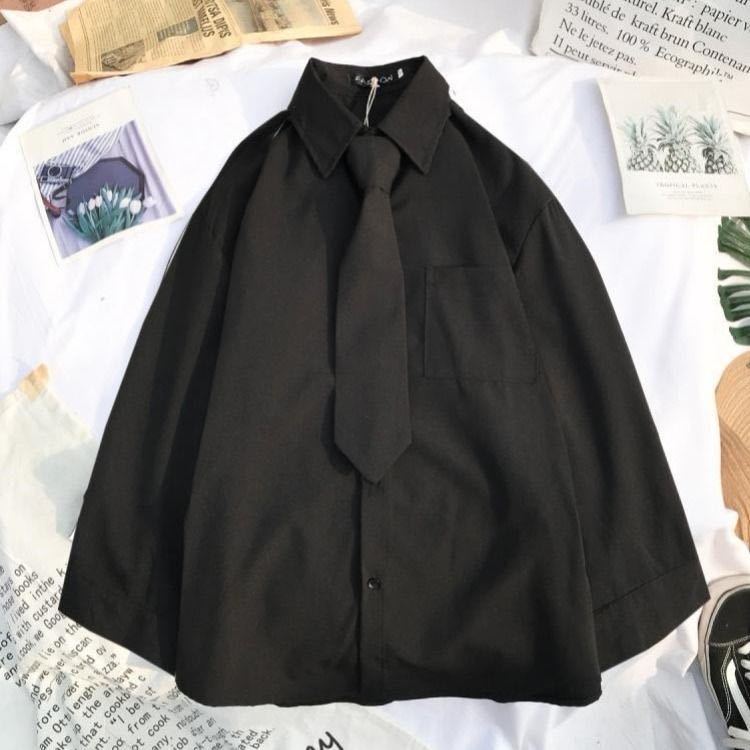 EBAIHUI 2020 Herbst Langarm Lose Student Bluse Shirt Frauen Weiß Schwarz Umlegekragen Beiläufiges Übergroßes Hemd Vintage Top