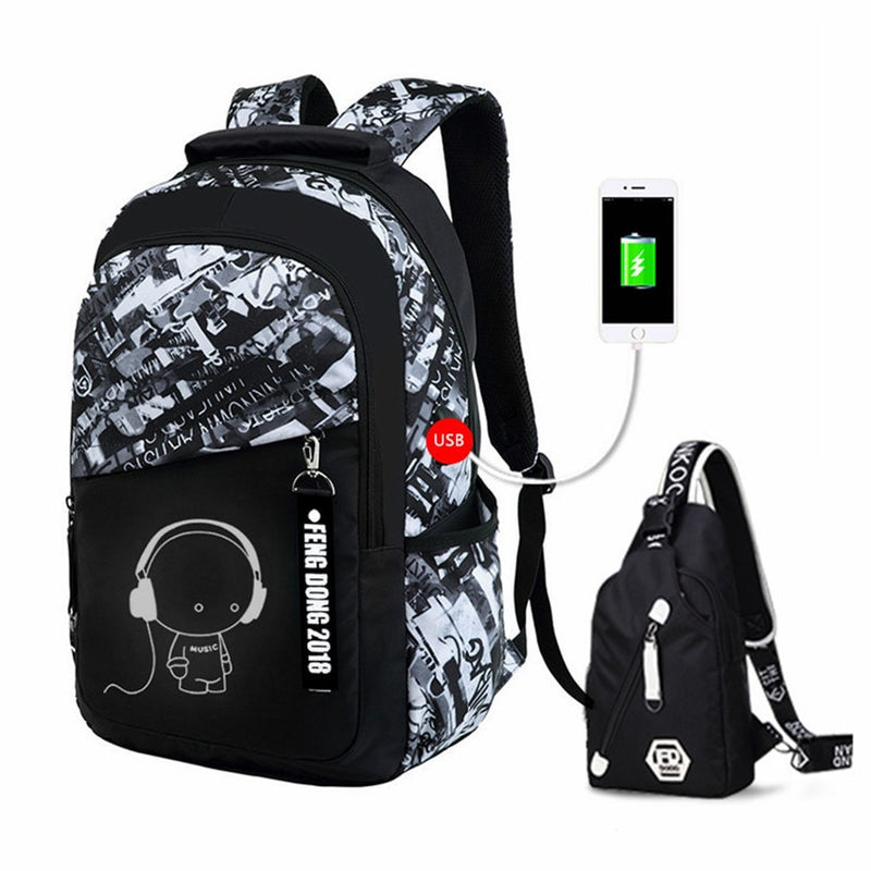 Fengdong Jungen Schultaschen wasserdichter großer Rucksack für Teenager Bagpack High School Rucksack für Jungen Student Brusttasche Set