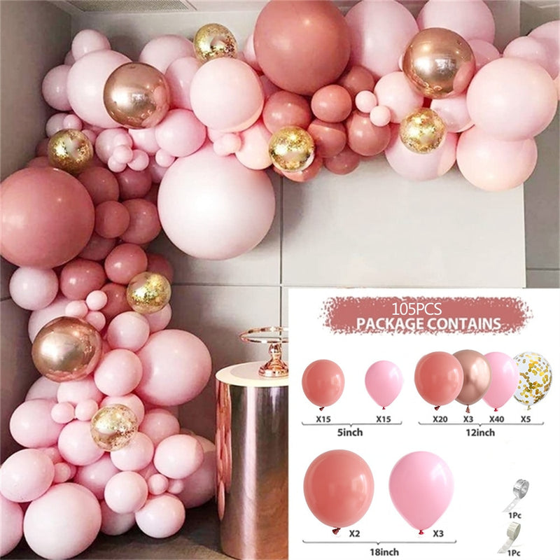 Hot Pink Ballon Girlande Arch Kit Schmetterling Aufkleber Chrome Rose Gold Latexballons für Geburtstag Hochzeit Baby Shower Dekoration