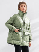 Aachoae Pure Winter Leichte Daunenjacke Damen Dicke Warme Fledermaus Langarm Lose Doudoune Tasche Ultraleichte Entendaunen