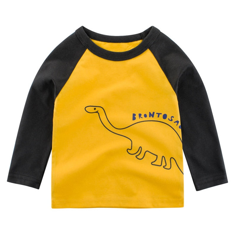 Camisetas de algodón 95% para niños, camisetas de manga larga para primavera y otoño, sudadera de dinosaurio para niños, camisas para niños, ropa para niños