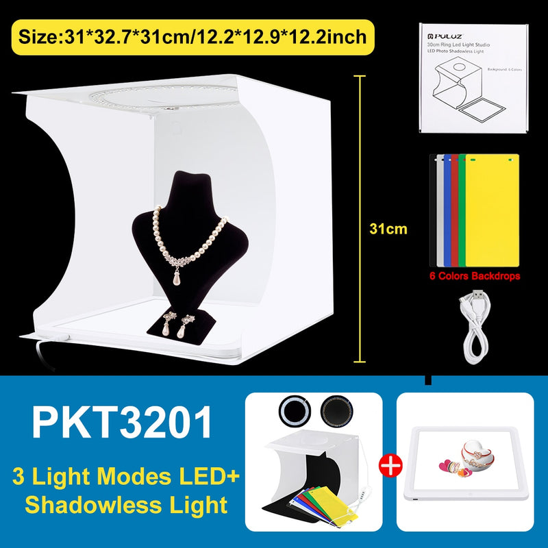 PULUZ 2LED Lightbox Light box Mini Photo Studio Box 1100LM Photography Box Light Studio Shooting Tent Box Kit &amp;6 Color Backdrops