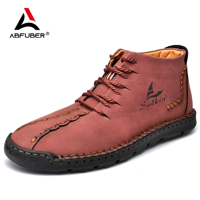 Nuevas botas de cuero hechas a mano para hombre, botines de moda, color caqui, azul, botas de plataforma de otoño para exteriores, zapatos de cuero informales para hombre, primavera