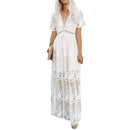 Happie Queens verano 2021 mujeres encaje bordado manga larga cuello en V blanco gasa playa vestido señora malla Patchwork vestidos bohemios